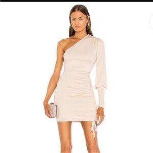 Michael Costello Blush Draped Womens one shoulder dress.